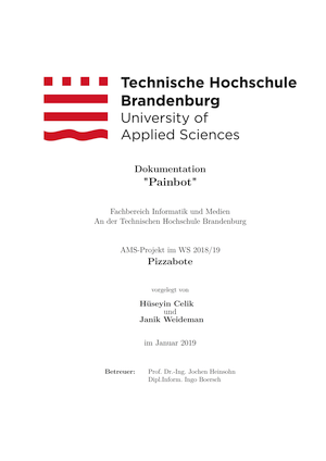 Deckblatt der Projektdokumentation Hüseyin Celik, Janik Weidemann - Painbot